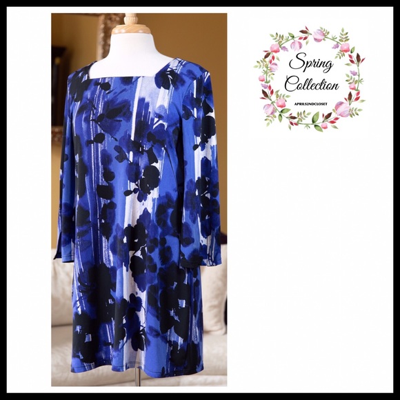 A-LINE SUMMER SHIFT KNIT FLORAL PRINT DRESS A2C - Picture 2 of 7